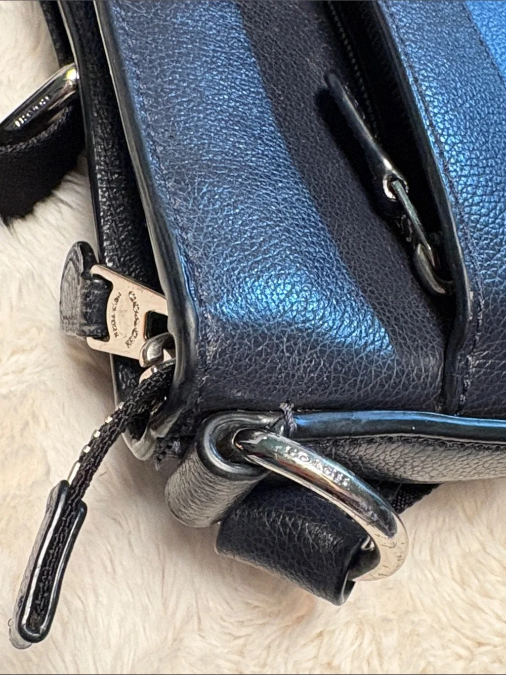 Coach Two-Tone Blue and Black Leather Messenger Bag